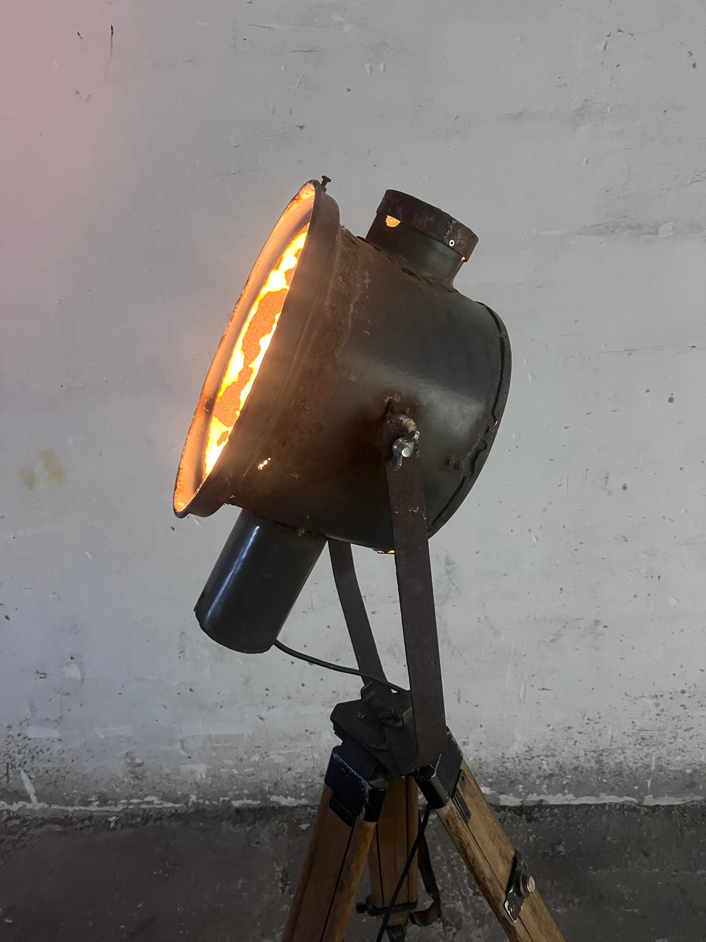 Industrial Searchlight Floor Lamp on PZO STG 4 Tripod, Poland, 1970s
