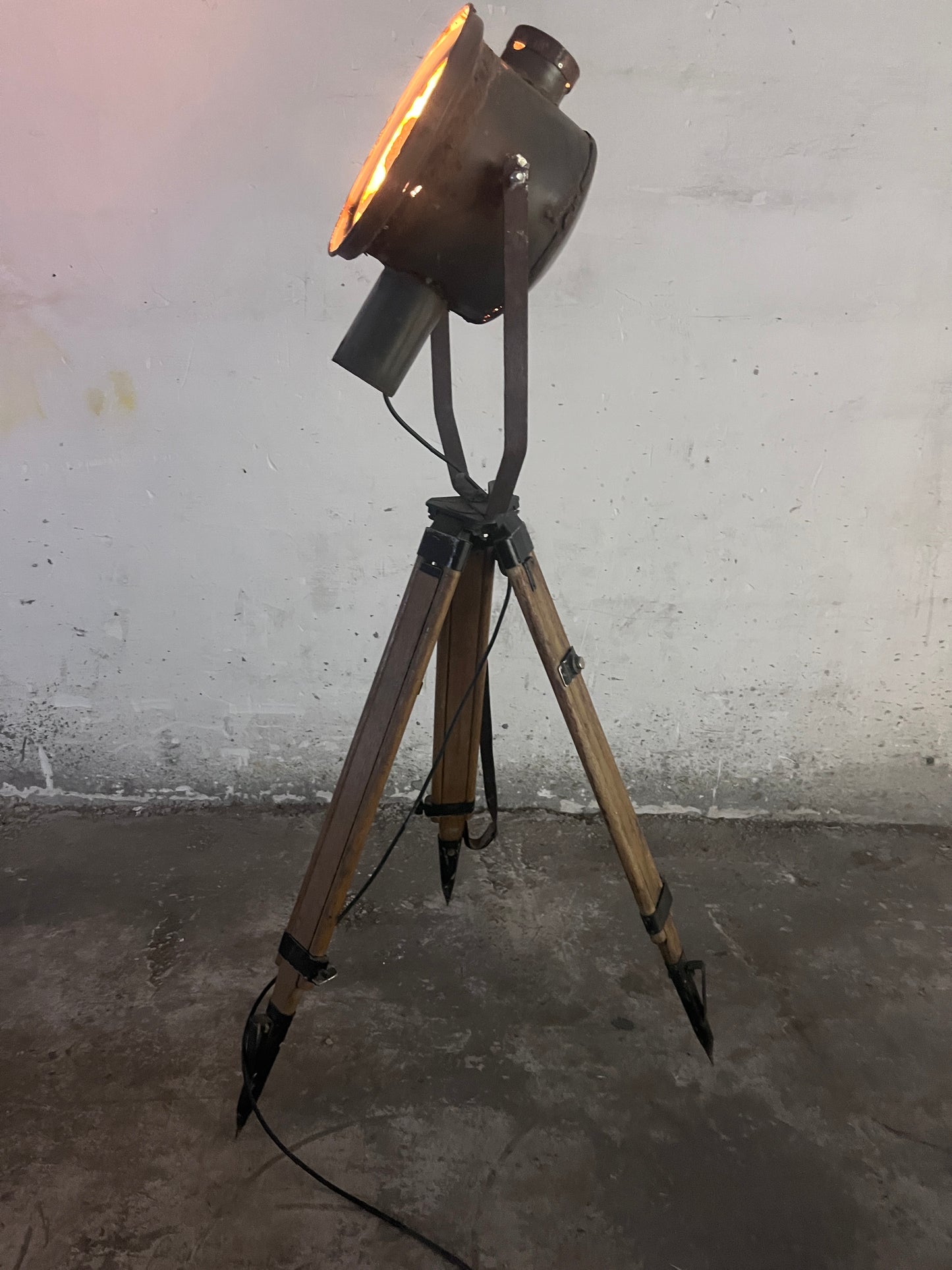 Industrial Searchlight Floor Lamp on PZO STG 4 Tripod, Poland, 1970s