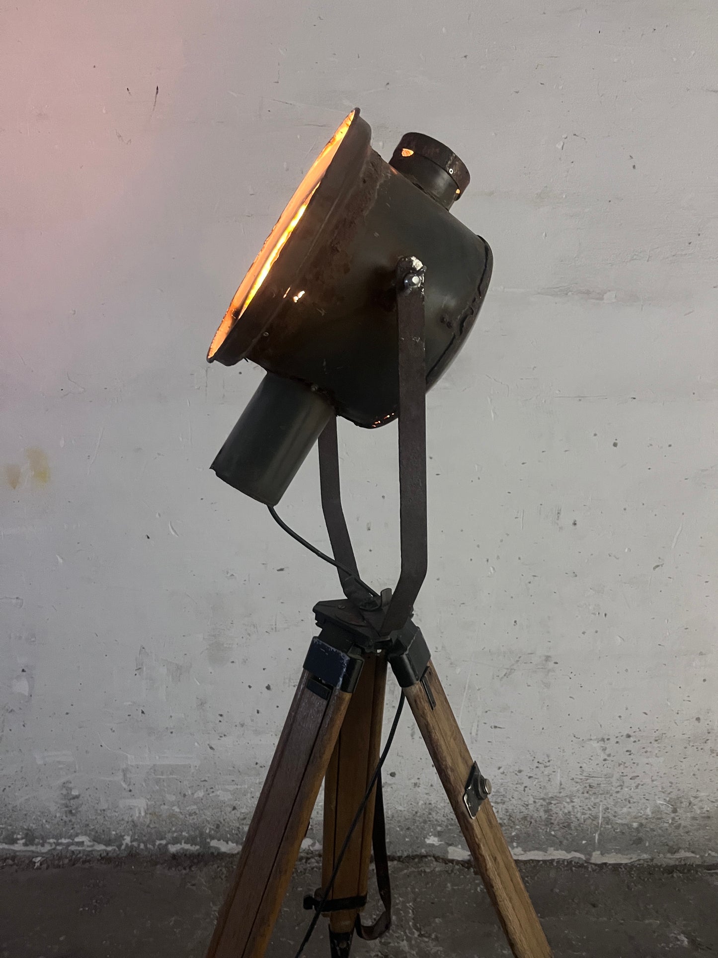 Industrial Searchlight Floor Lamp on PZO STG 4 Tripod, Poland, 1970s