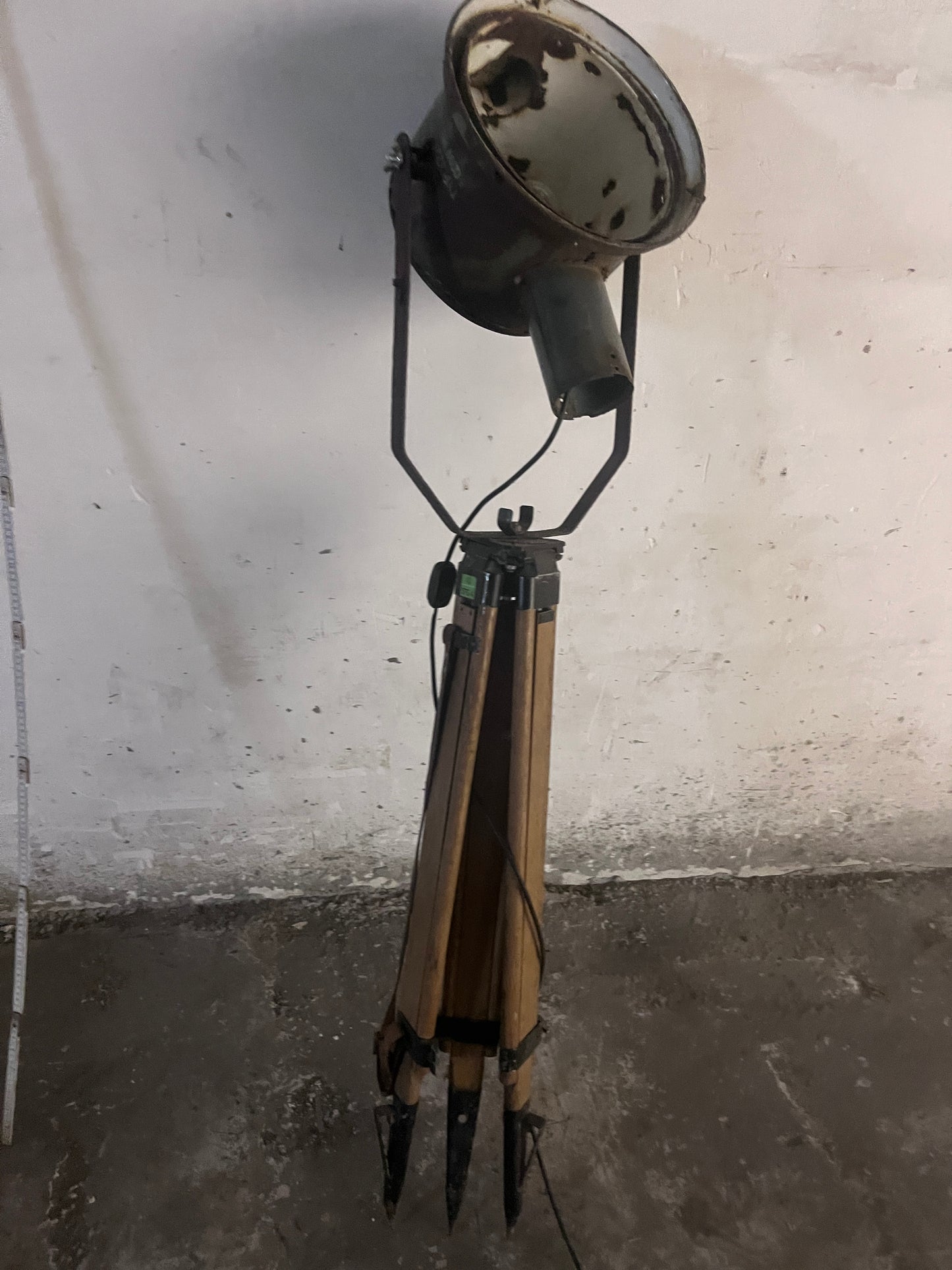 Industrial Searchlight Floor Lamp on PZO STG 4 Tripod, Poland, 1970s