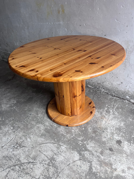 Solid Pine Round Dining Table 1970s