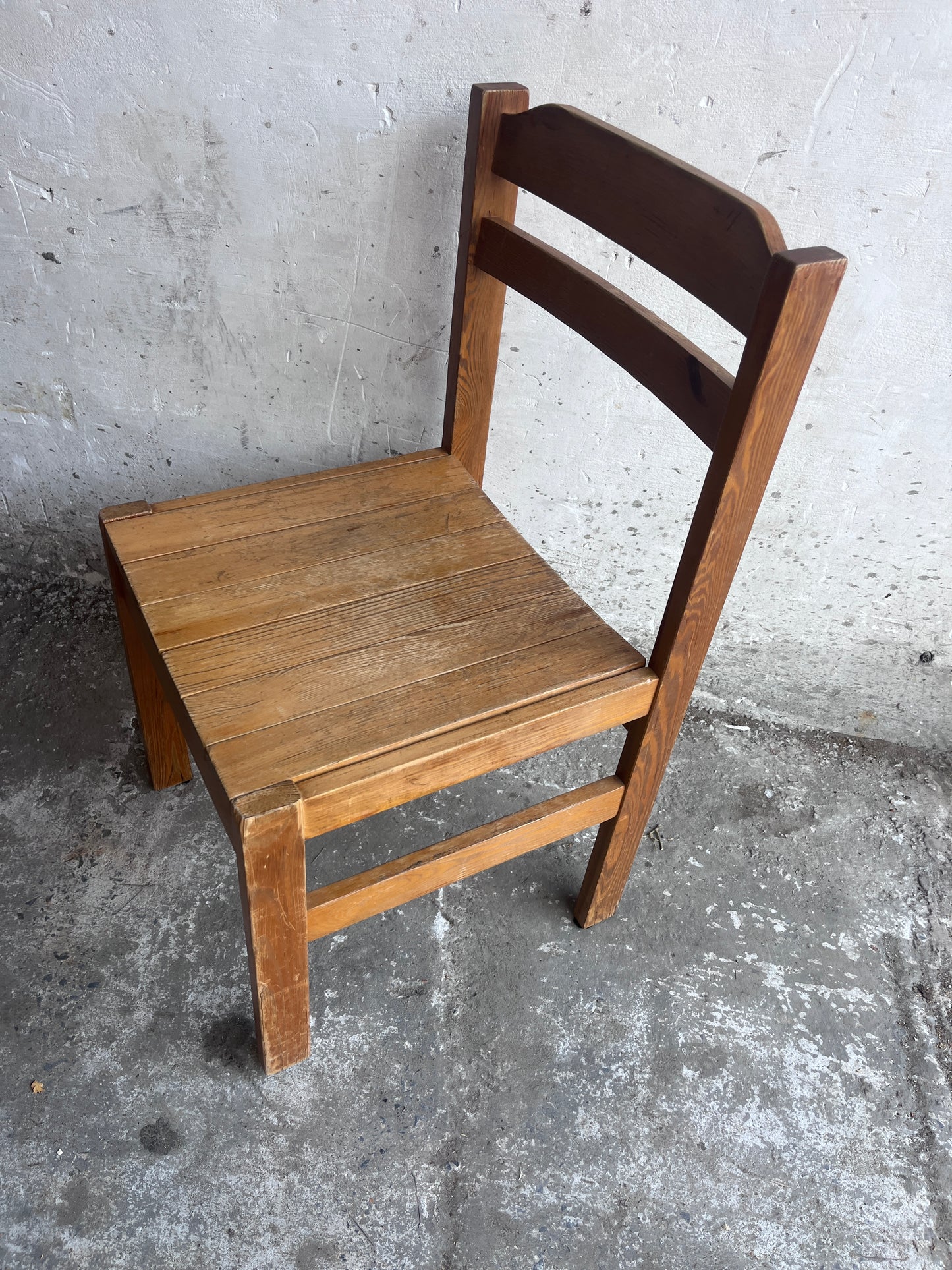 Set of Four Rustic Solid Wood Dining Chairs, Europe, circa 1970s