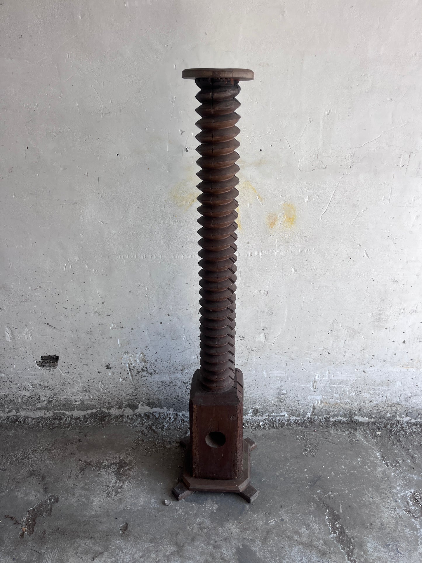 Antique Wine Press Screw Pedestal