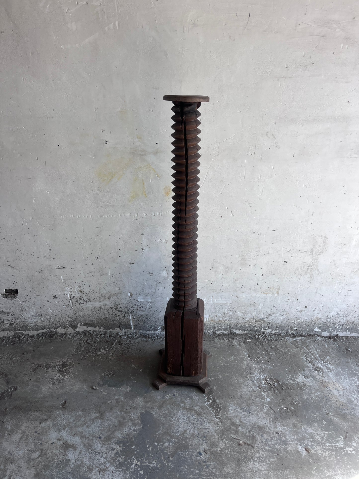 Antique Wine Press Screw Pedestal