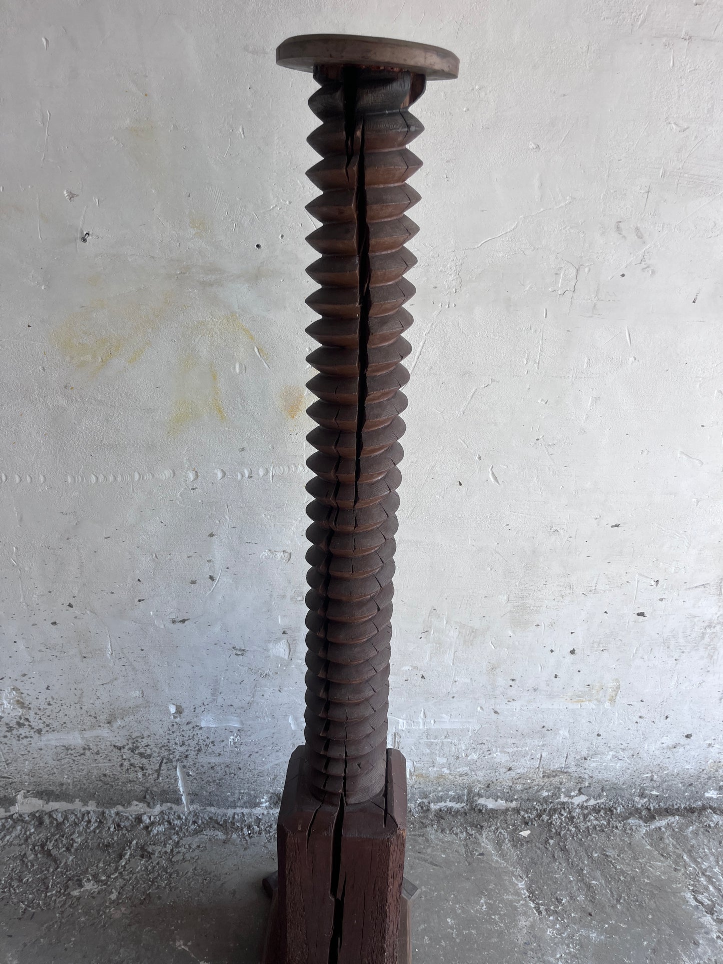 Antique Wine Press Screw Pedestal