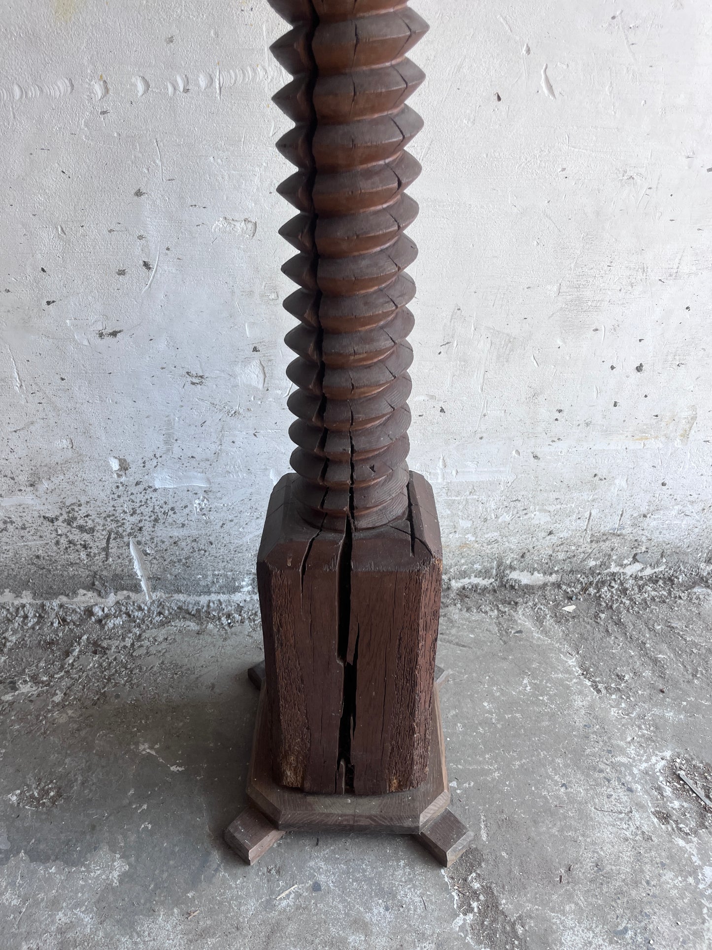Antique Wine Press Screw Pedestal