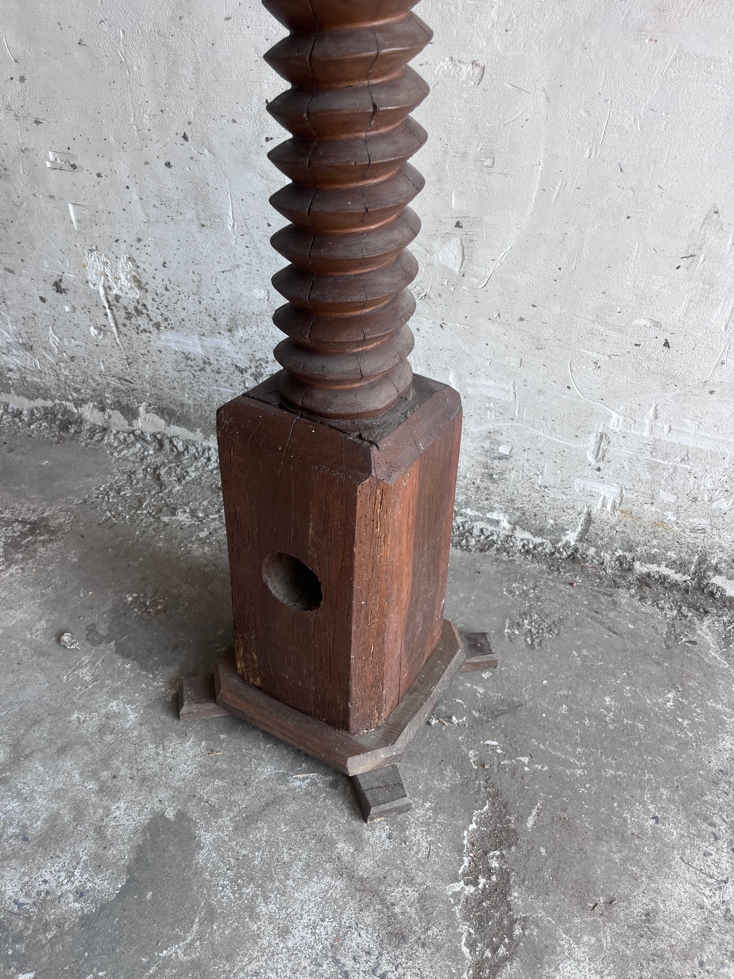 Antique Wine Press Screw Pedestal