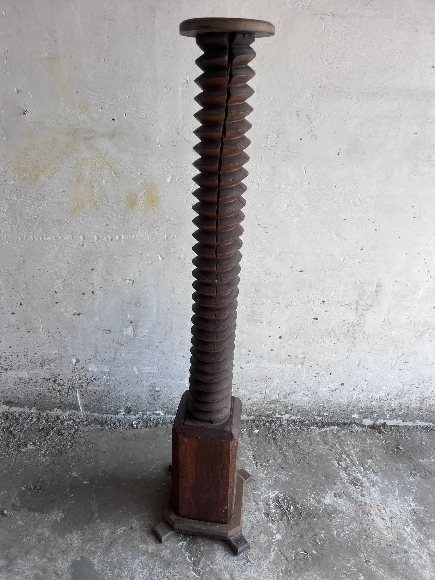 Antique Wine Press Screw Pedestal
