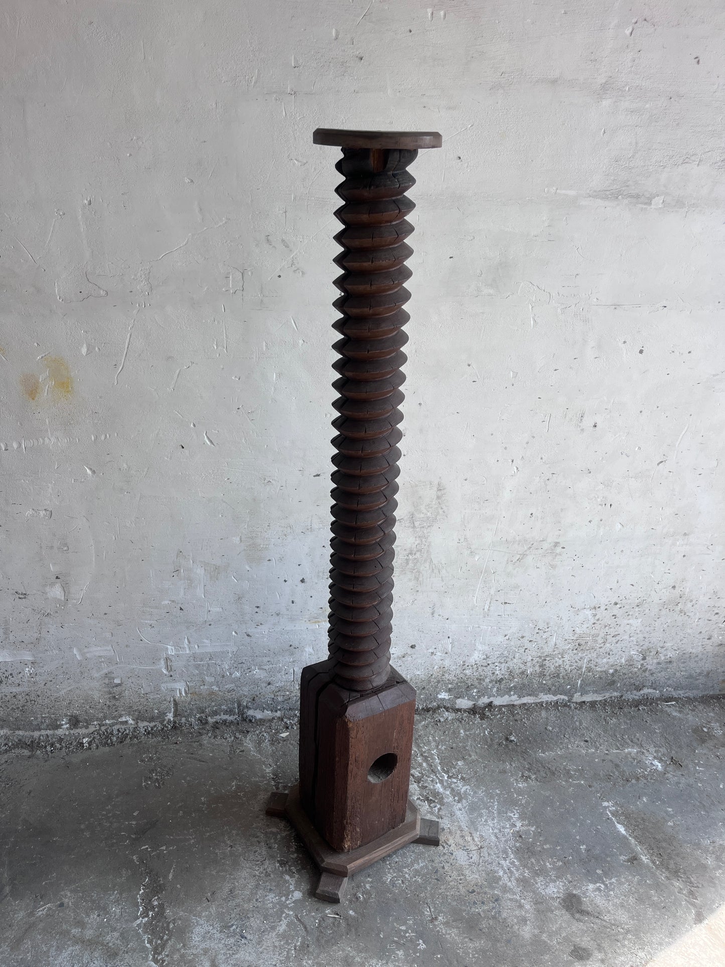 Antique Wine Press Screw Pedestal