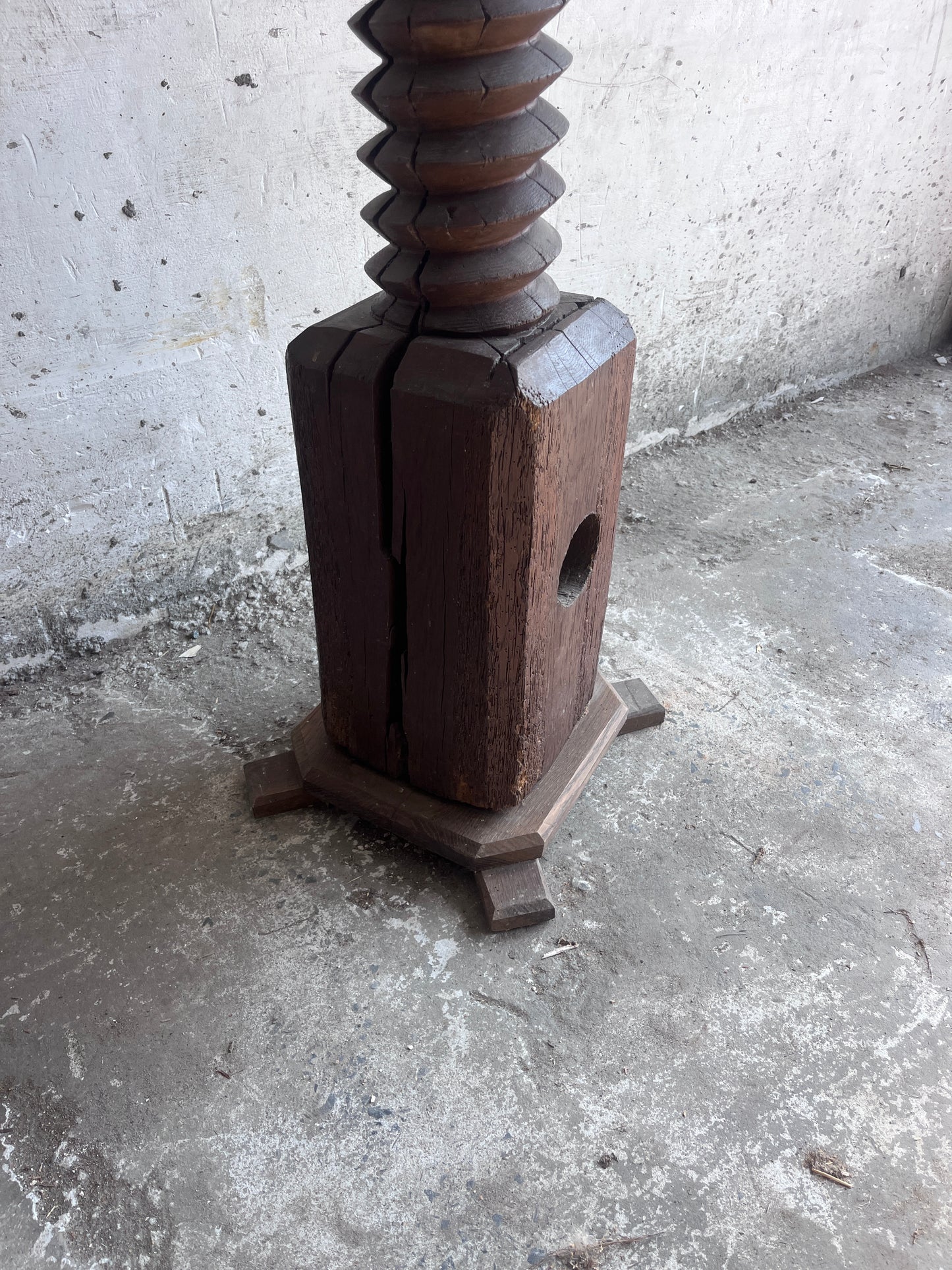 Antique Wine Press Screw Pedestal