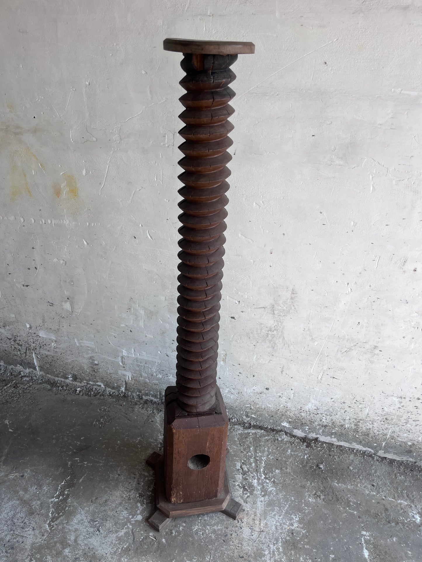 Antique Wine Press Screw Pedestal