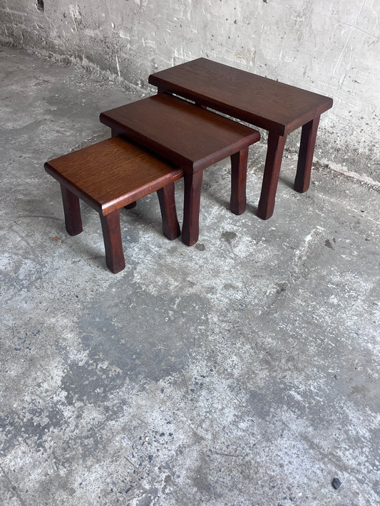 Set of Three Brutalist Nesting Tables, 1970s