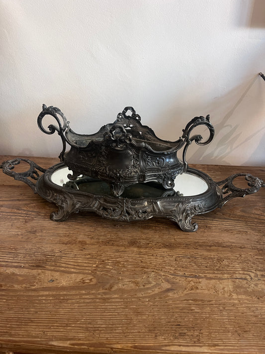Antique French Rococo Jardinière with Mirrored Plateau, circa 1900