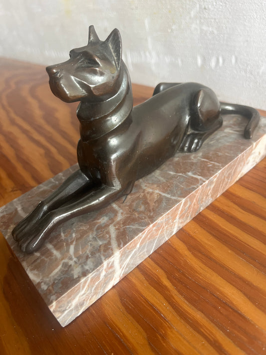 Art Deco Bronze Dog Bookends on Marble Base