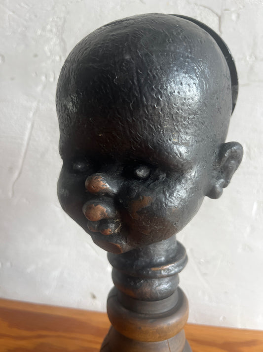 Sculptural Doll Mold Head on Wooden Base – “Moule Pop”