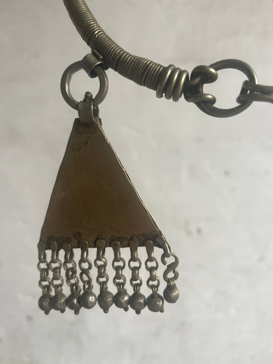 Vintage Bhutanese Tribal Choker Necklace with Red Glass Pendants