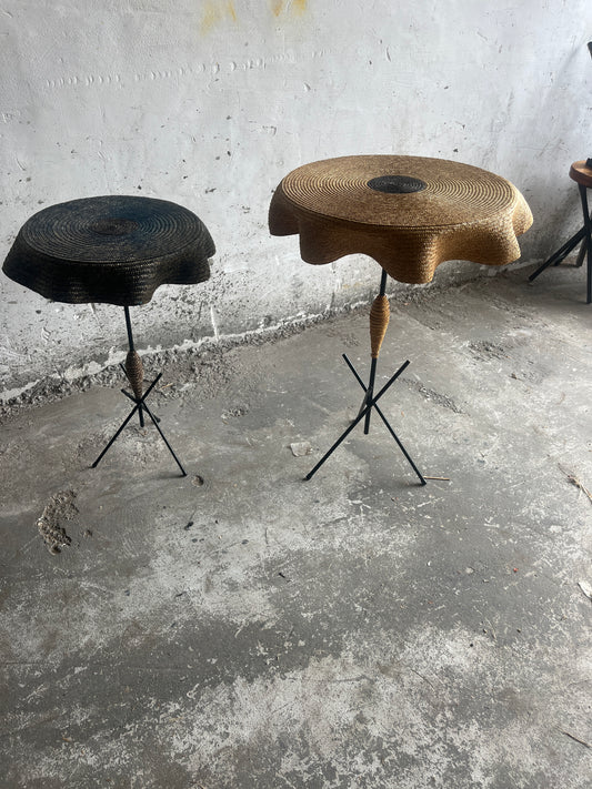 Set of 2 Vintage Italian Raffia Side Tables