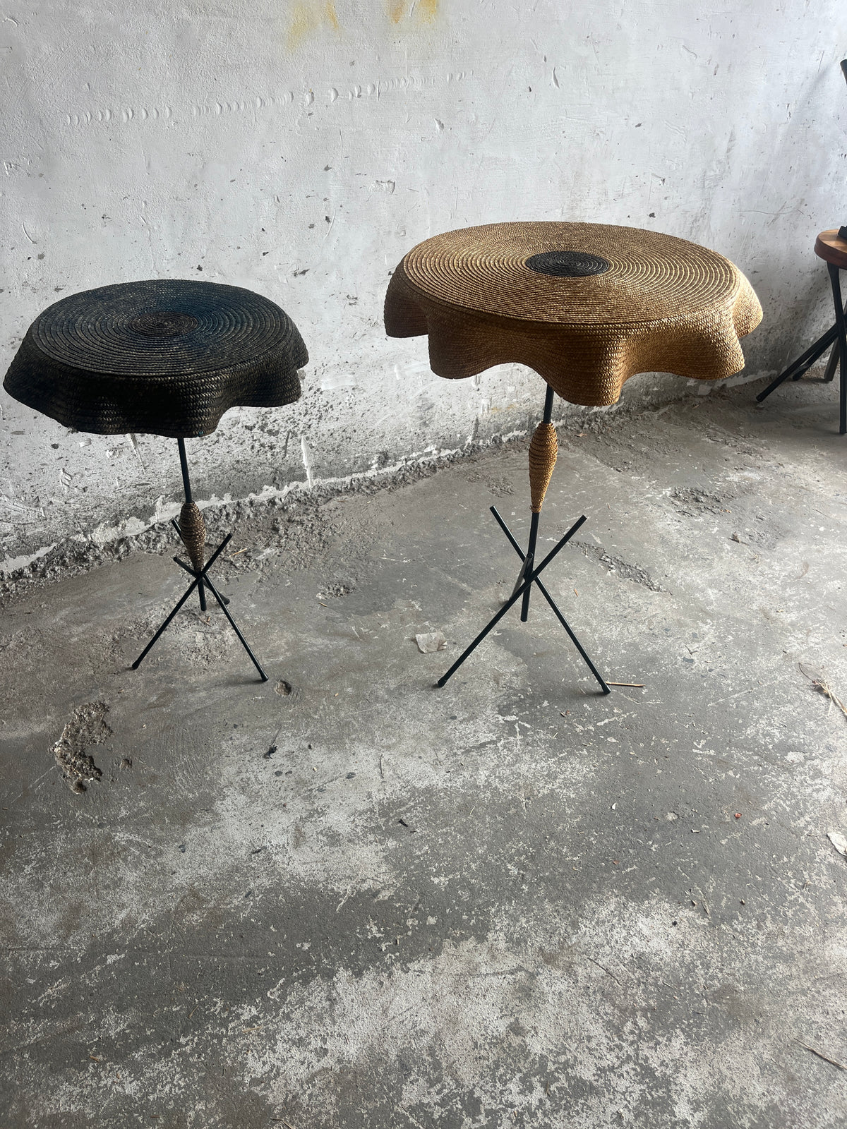 Set of 2 Vintage Italian Raffia Side Tables – Concept Living