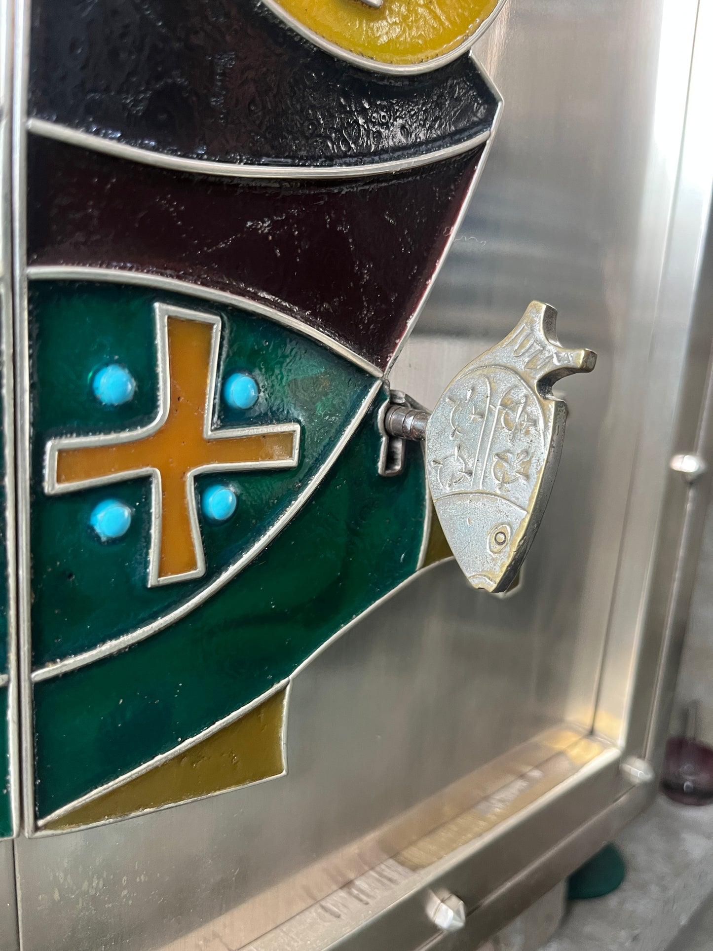 Built-in Tabernacle with Enamelled Cross and Fish Motif