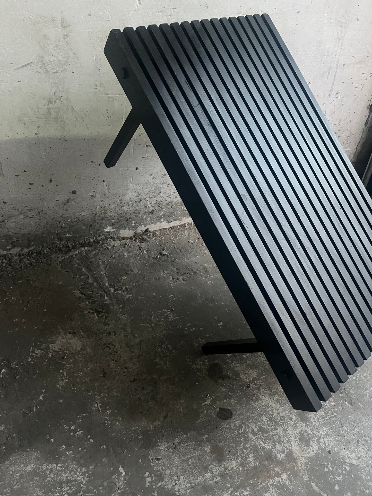 Slatted Black Wooden Bench / Coffee Table