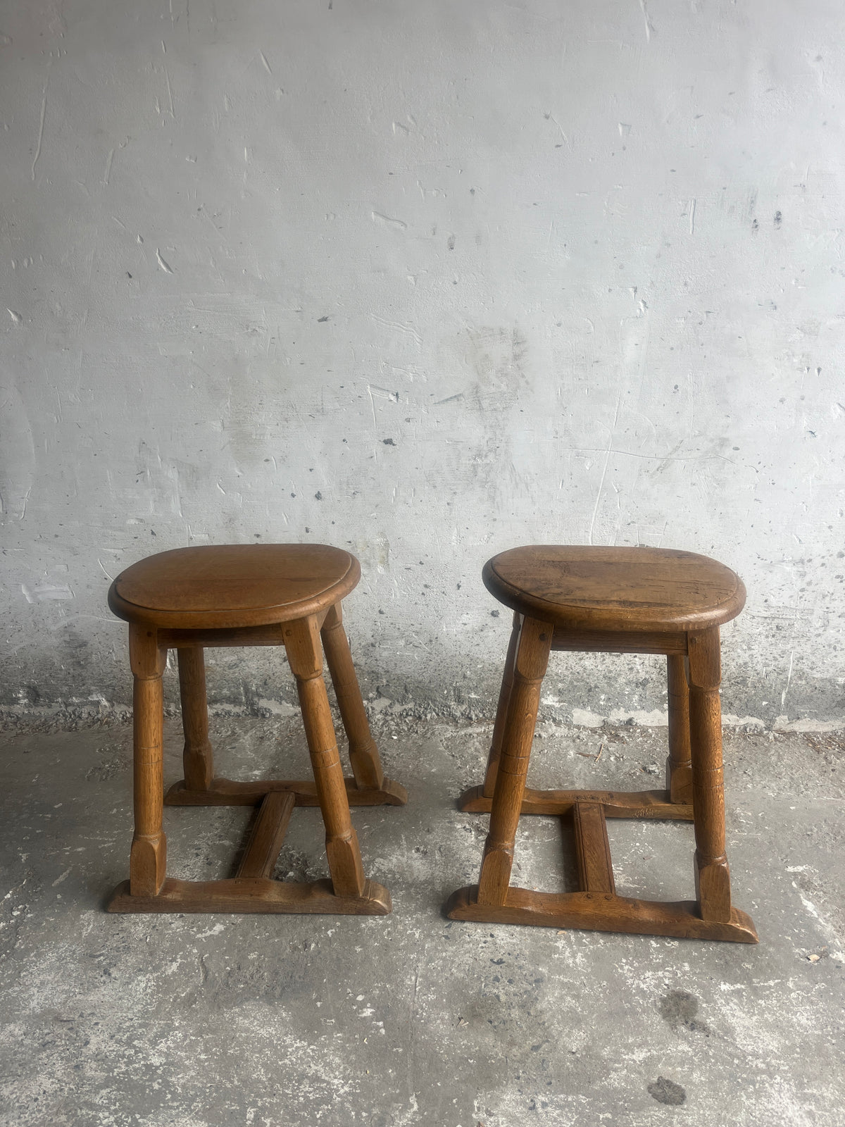 Pair of Rustic Oak Stools, 1930s – Concept Living