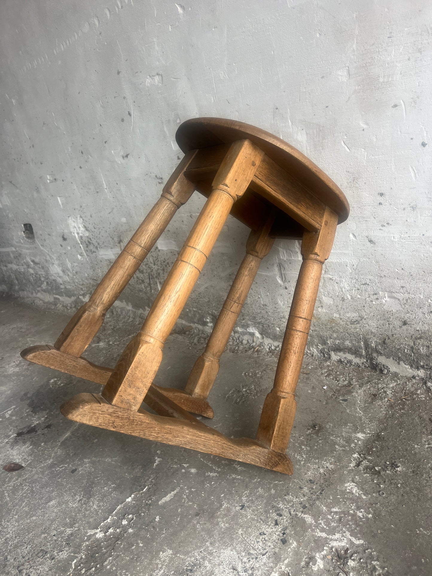 Pair of Rustic Oak Stools, 1930s