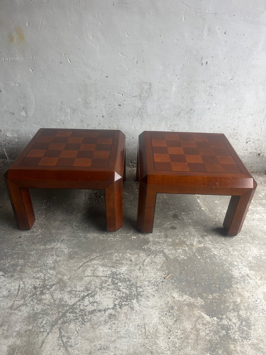 Pair of Checkered Parquet Side Tables – 1970s