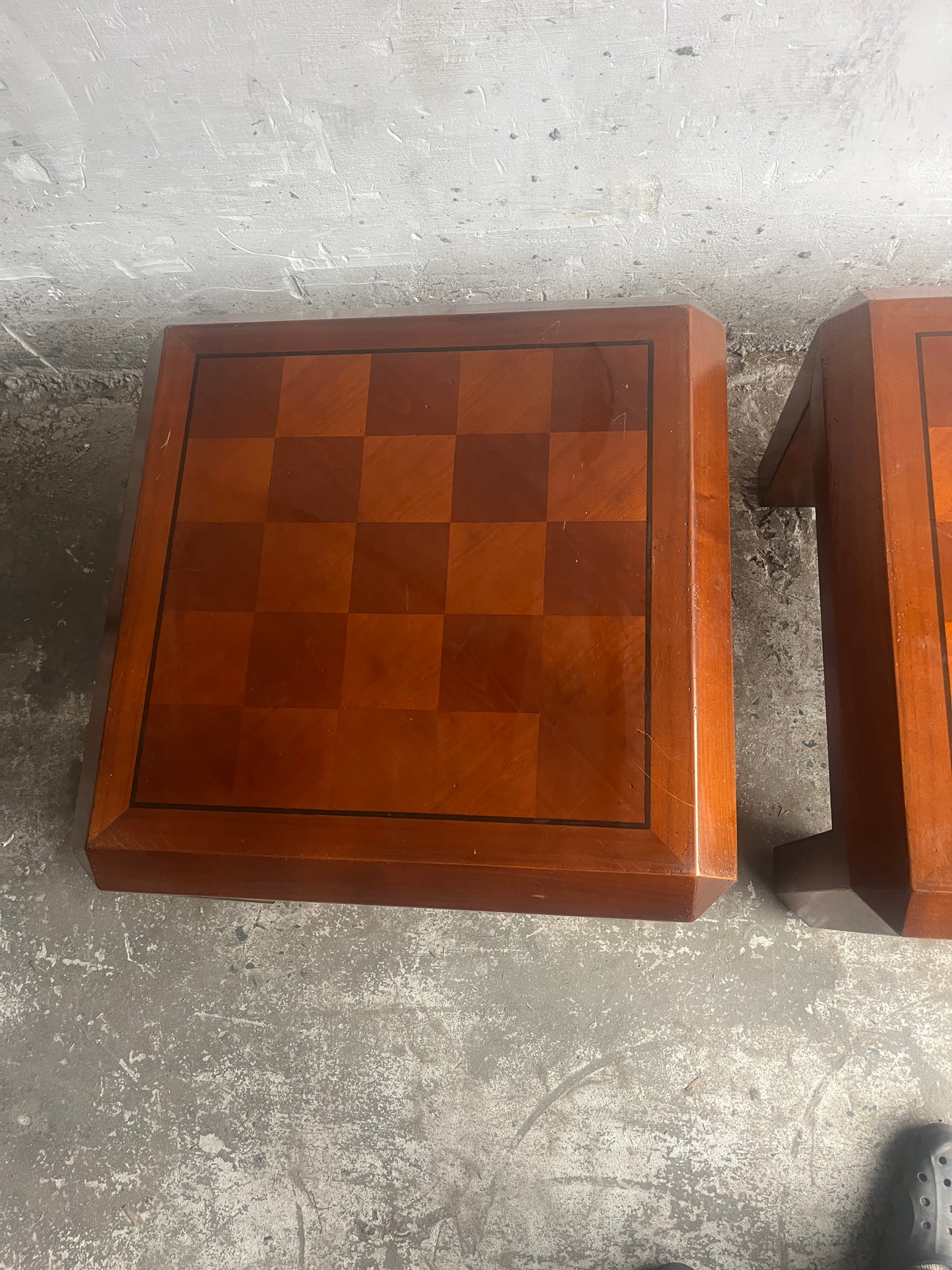 Pair of Checkered Parquet Side Tables – 1970s