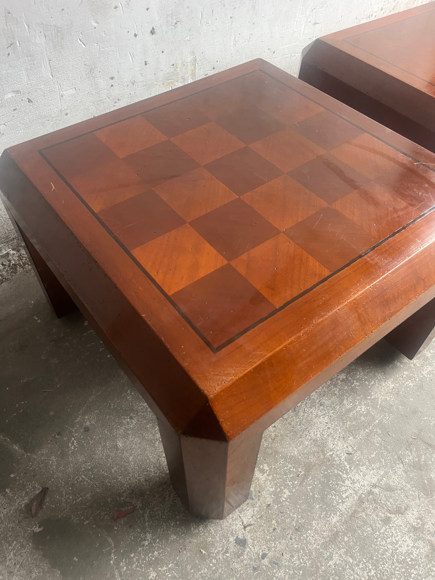 Pair of Checkered Parquet Side Tables – 1970s