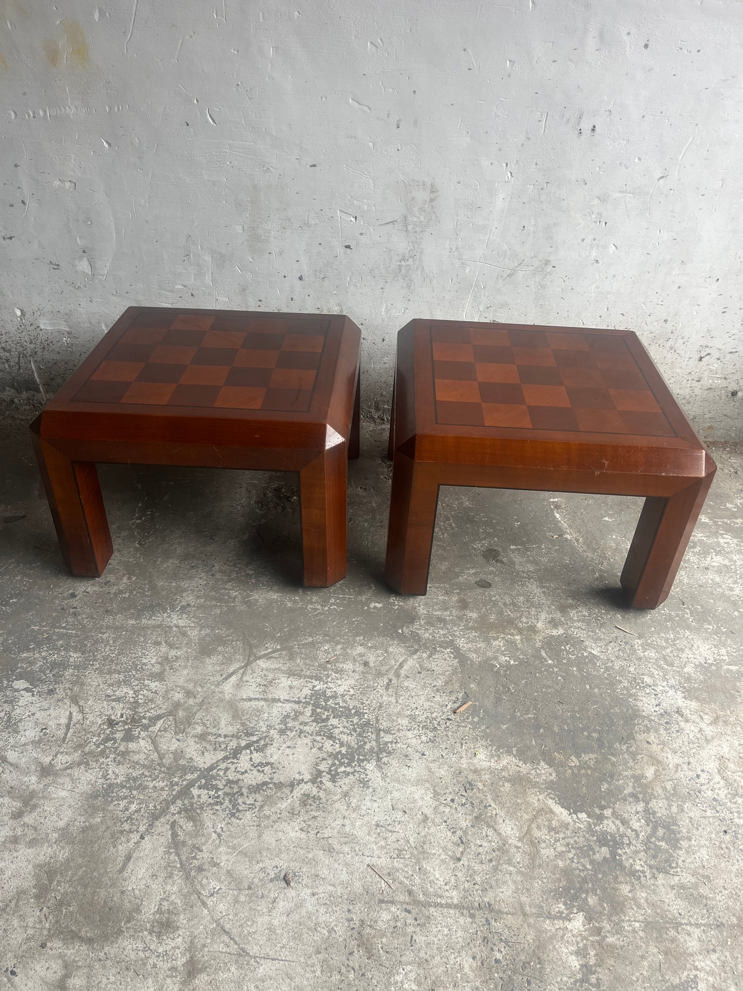 Pair of Checkered Parquet Side Tables – 1970s