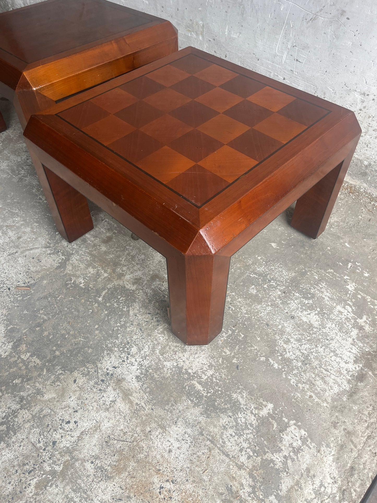 Pair of Checkered Parquet Side Tables – 1970s
