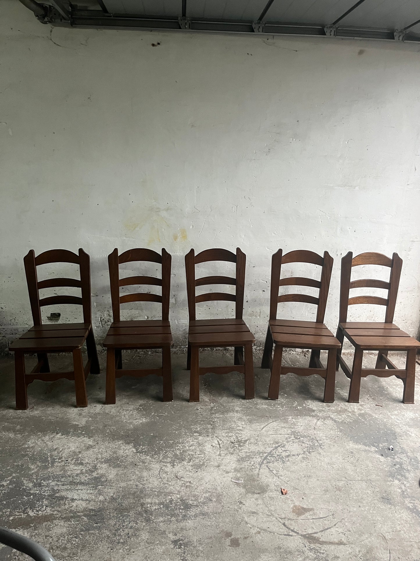 Brutalist Wooden Chairs – Set of 10 (1970s)