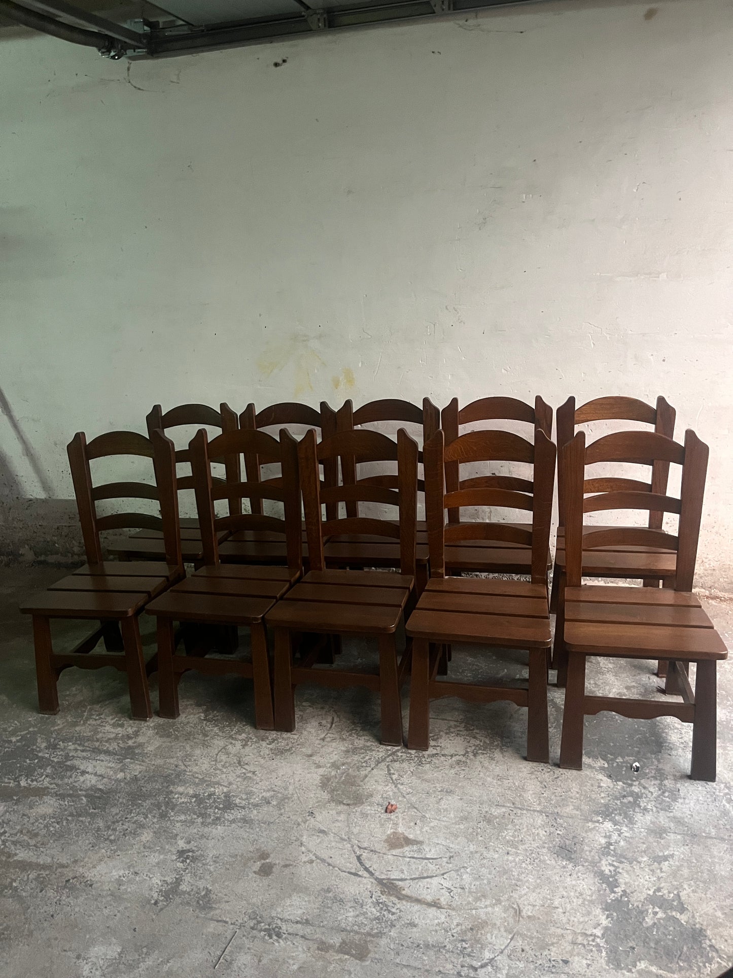 Brutalist Wooden Chairs – Set of 10 (1970s)