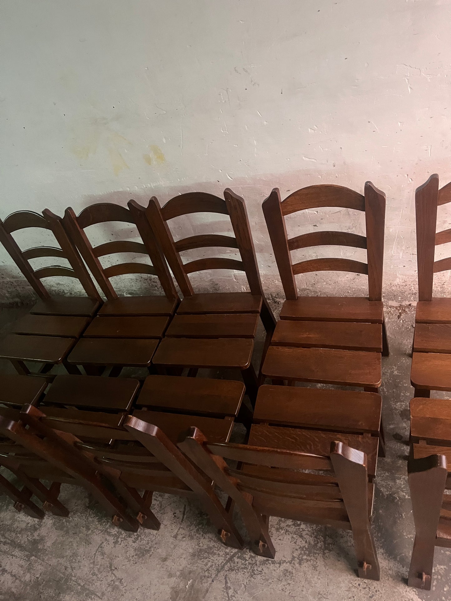 Brutalist Wooden Chairs – Set of 10 (1970s)