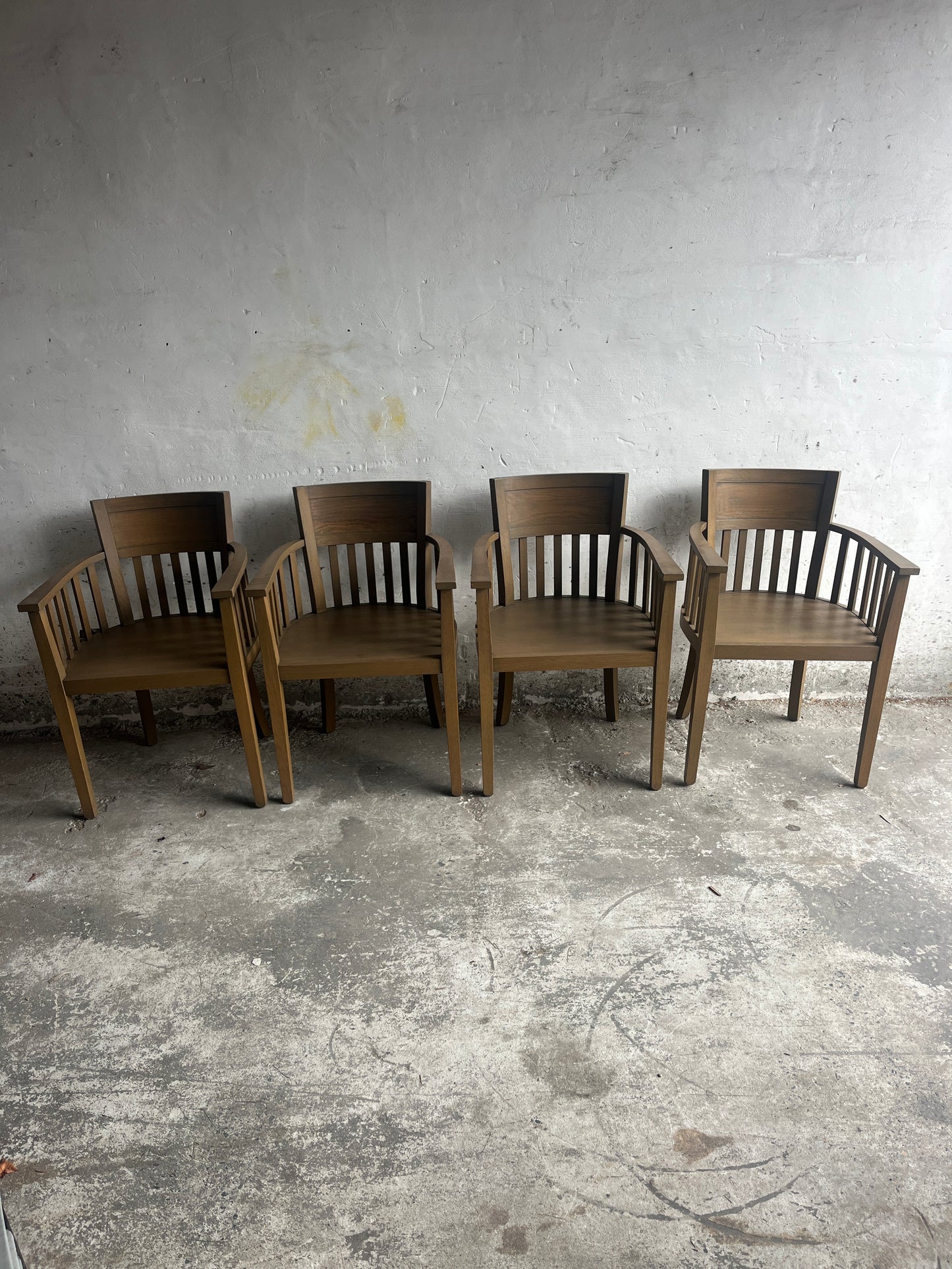 Set of 8 Wooden Armchairs – Classic Slatted Design (1980s)