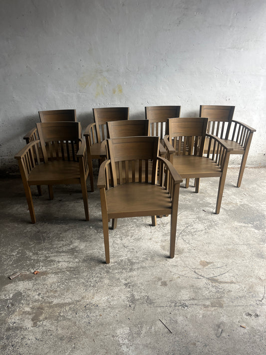 Set of 8 Wooden Armchairs – Classic Slatted Design (1980s)