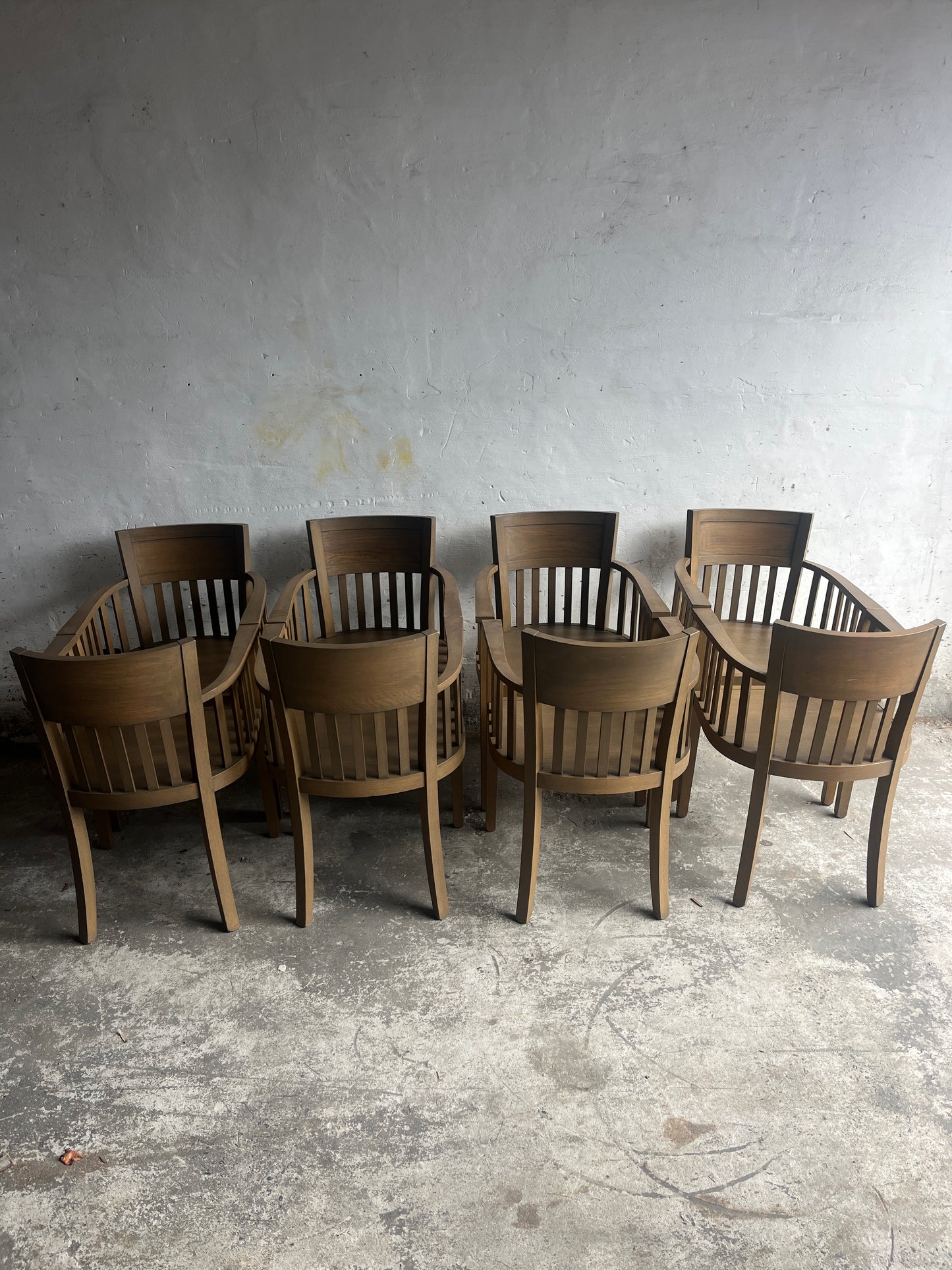 Set of 8 Wooden Armchairs – Classic Slatted Design (1980s)