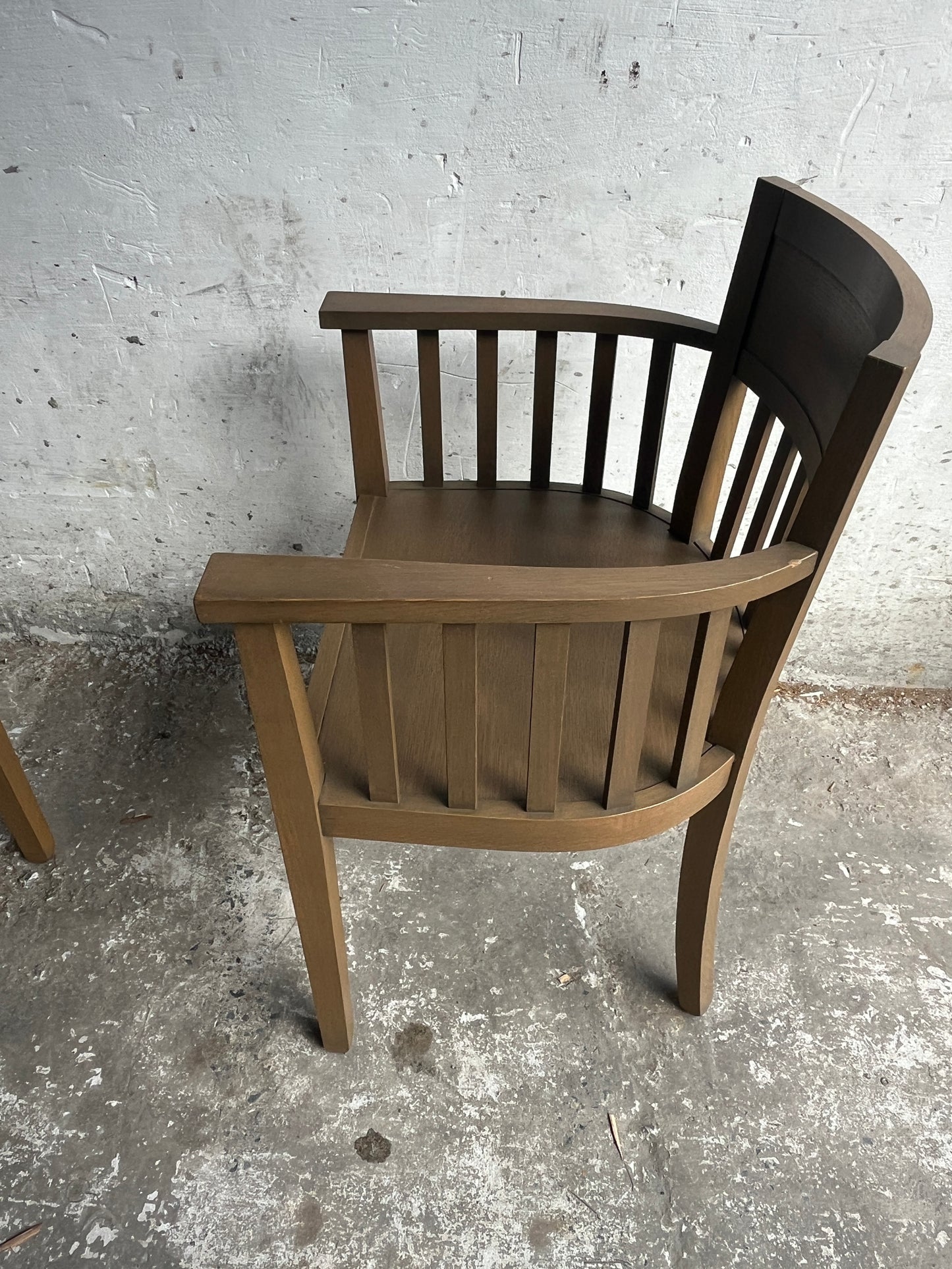 Set of 8 Wooden Armchairs – Classic Slatted Design (1980s)