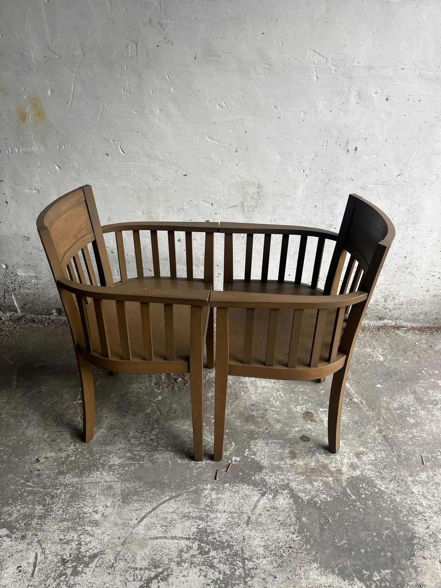 Set of 8 Wooden Armchairs – Classic Slatted Design (1980s)