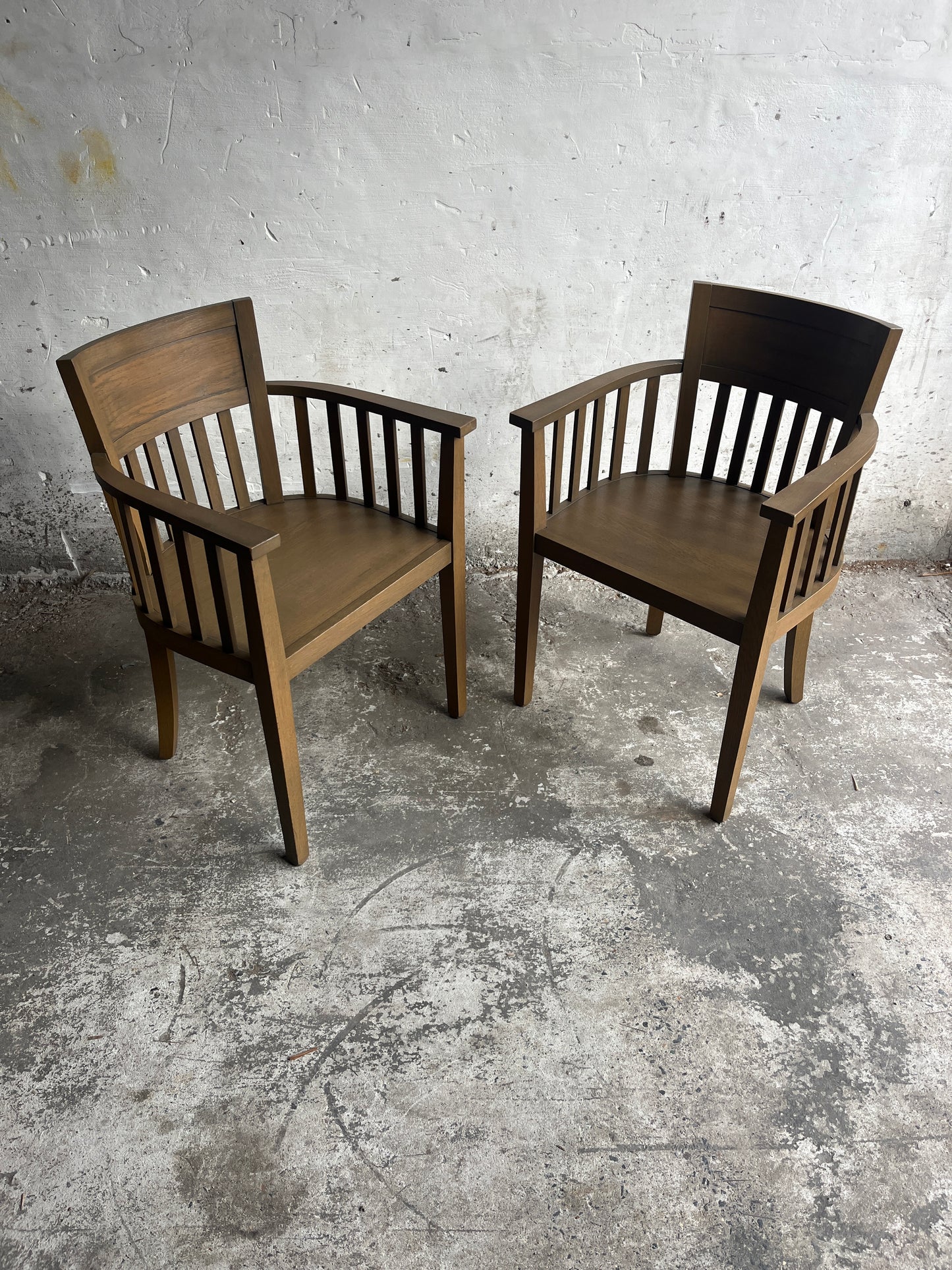 Set of 8 Wooden Armchairs – Classic Slatted Design (1980s)