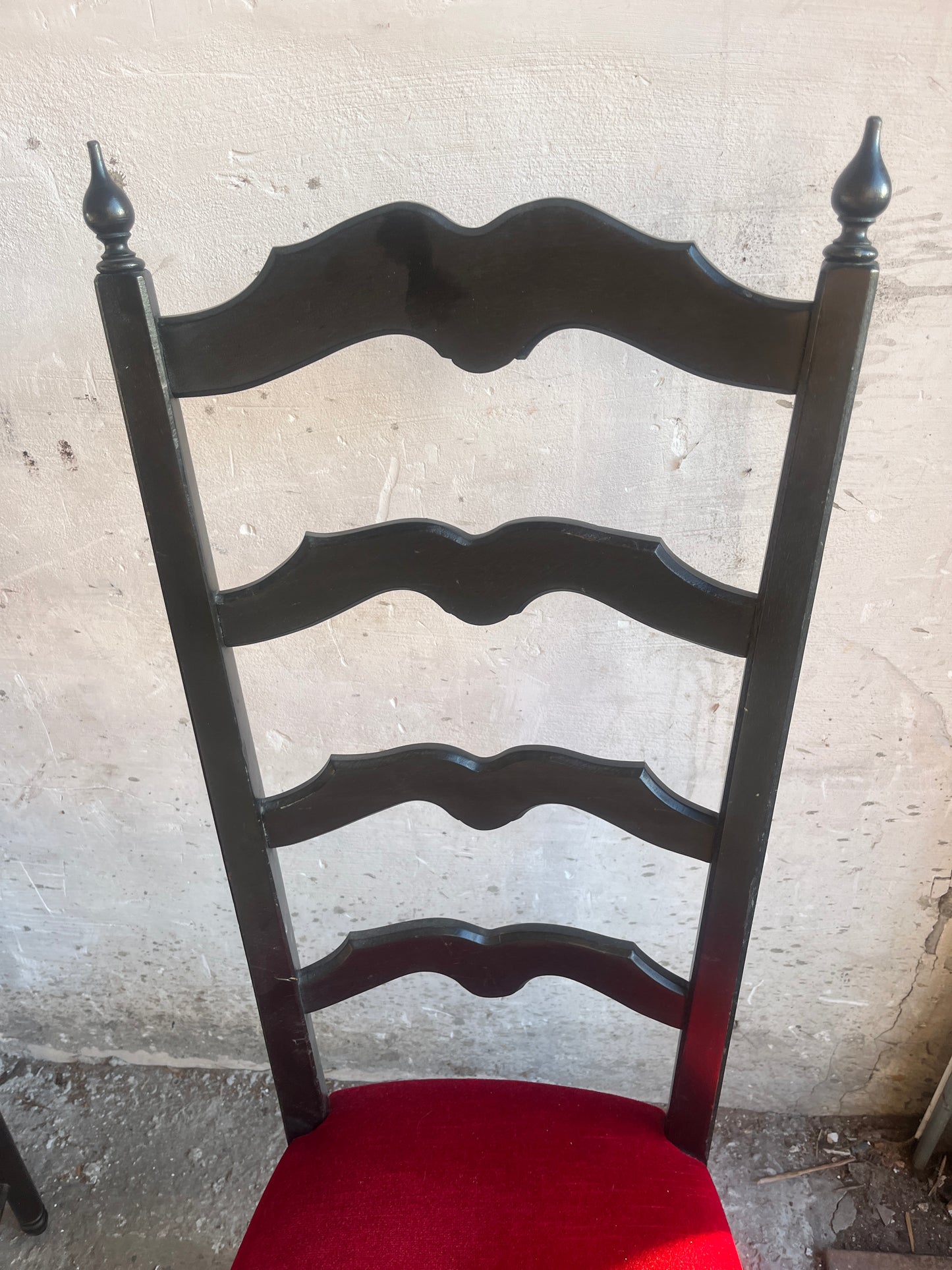 Set of 6 High-Back Dining Chairs in Black Wood & Red Velvet