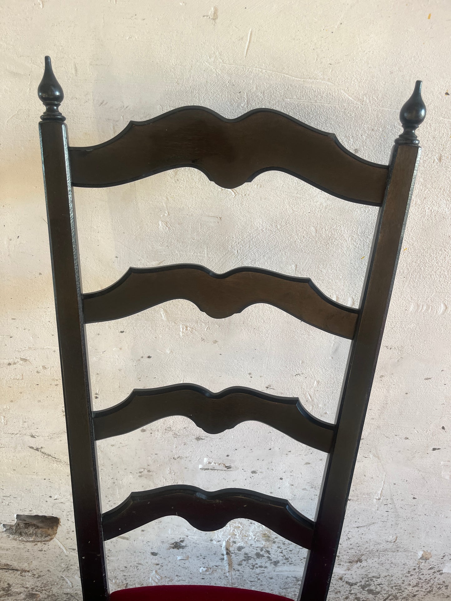 Set of 6 High-Back Dining Chairs in Black Wood & Red Velvet