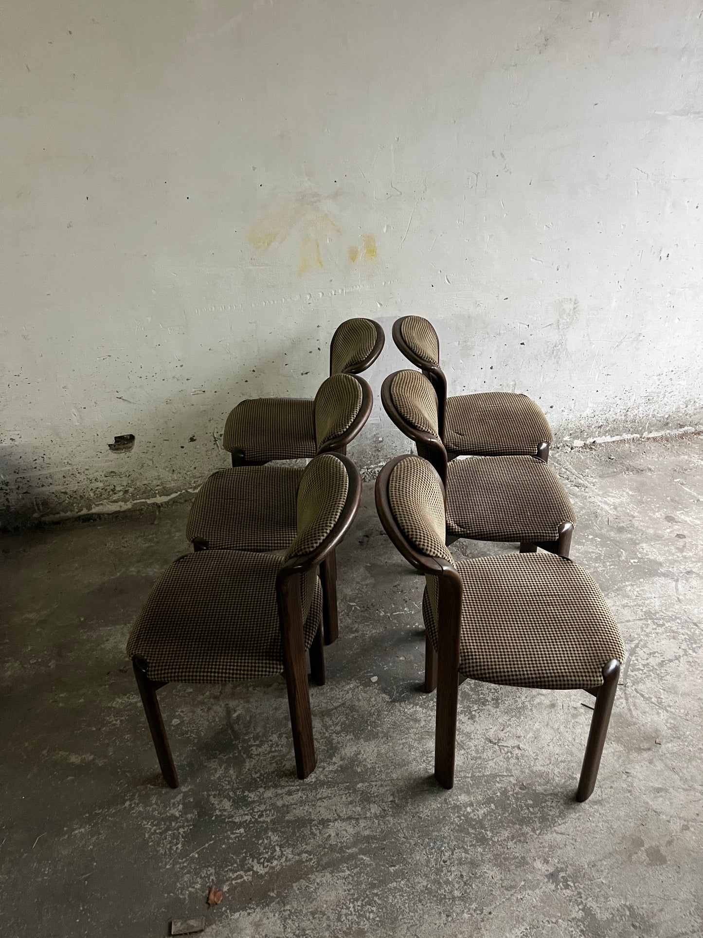 Vintage Curved-Back Dining Chairs – Set of 6