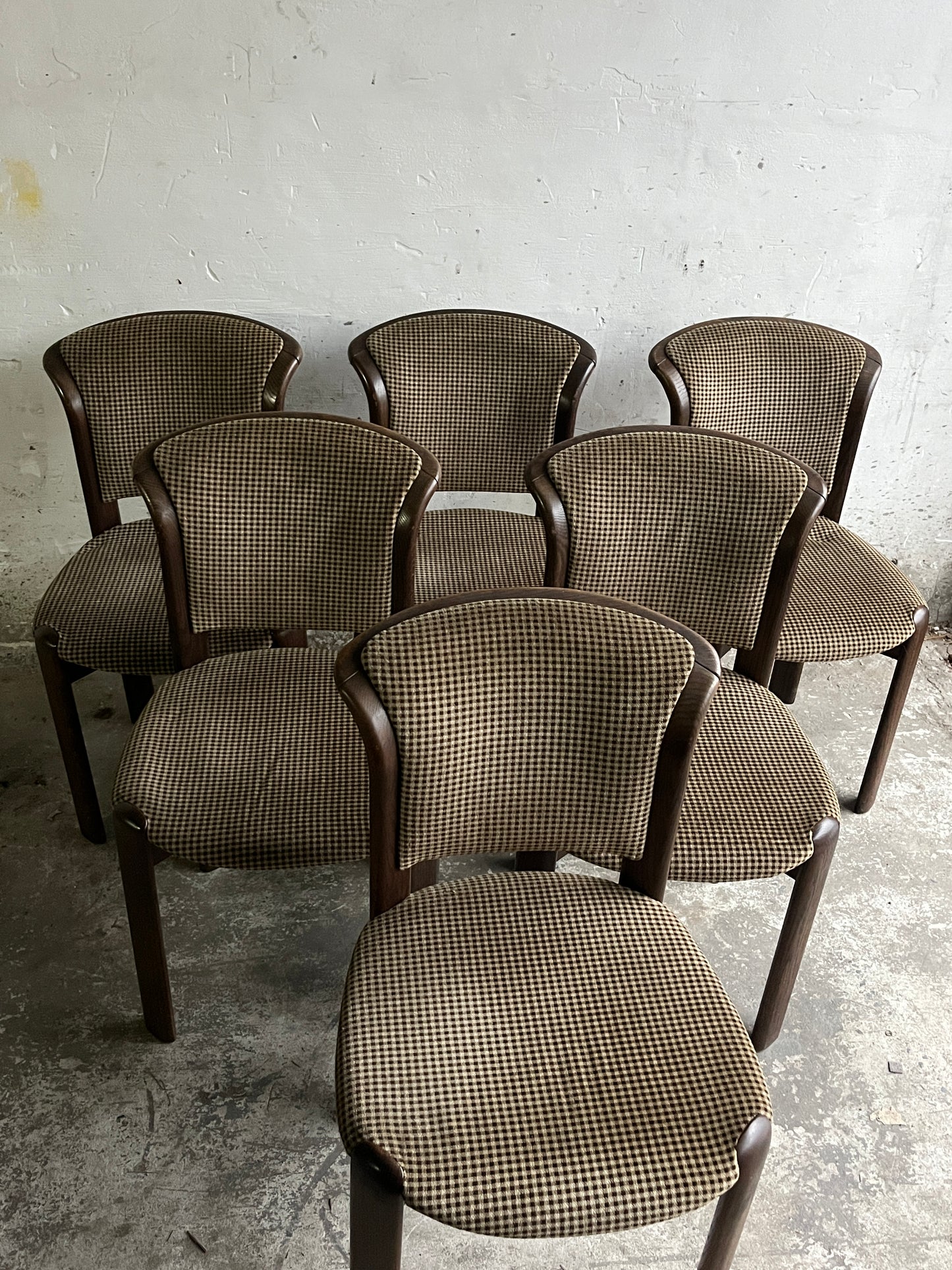 Vintage Curved-Back Dining Chairs – Set of 6