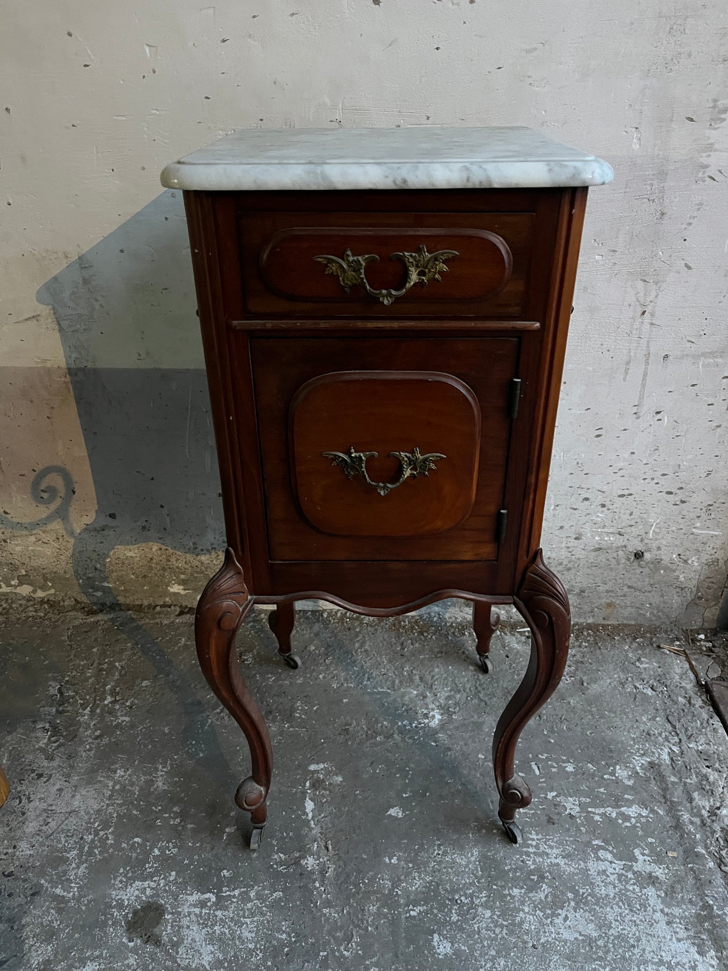 French Louis XV–Style Marble Top Nightstand