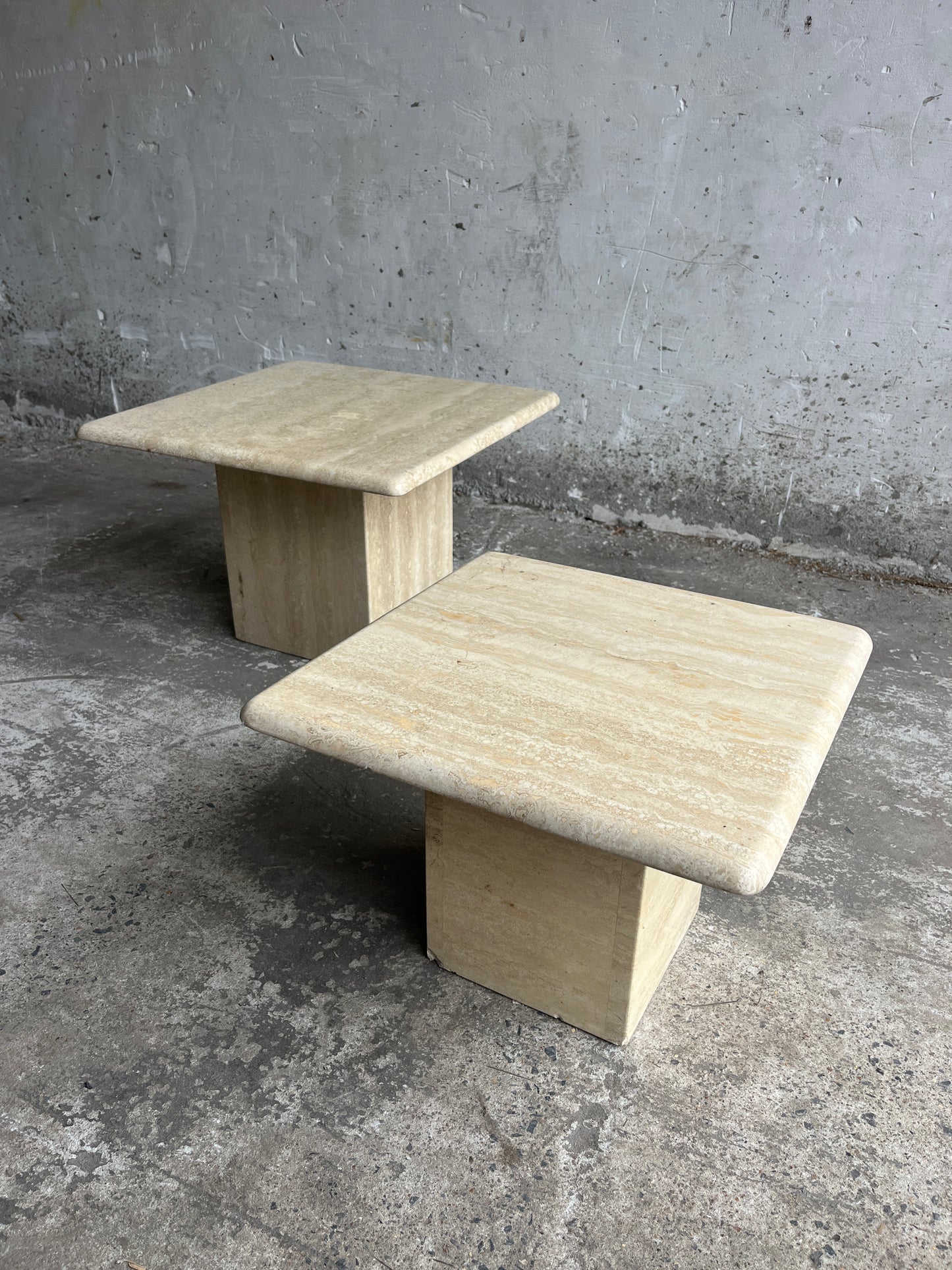 Vintage Travertine Nesting Tables – Set of 2