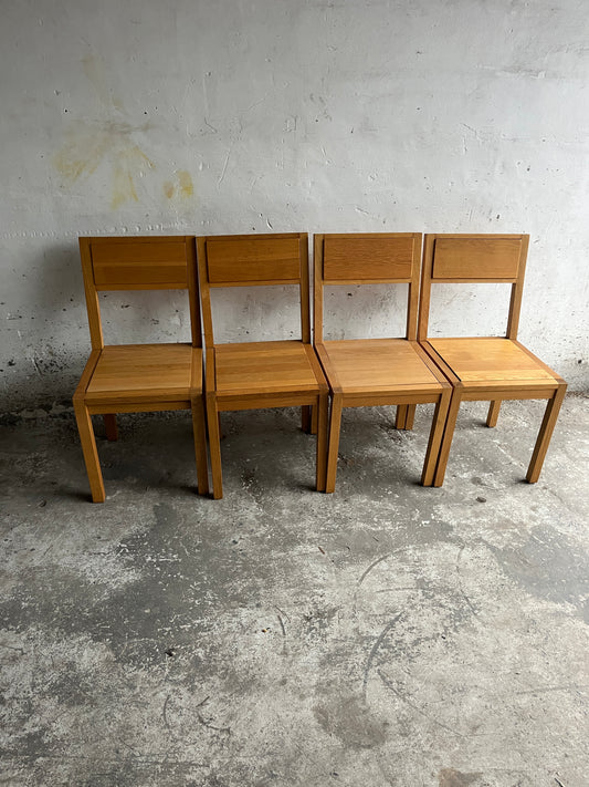 Set of 4 Solid Oak Dining Chairs – 1990s