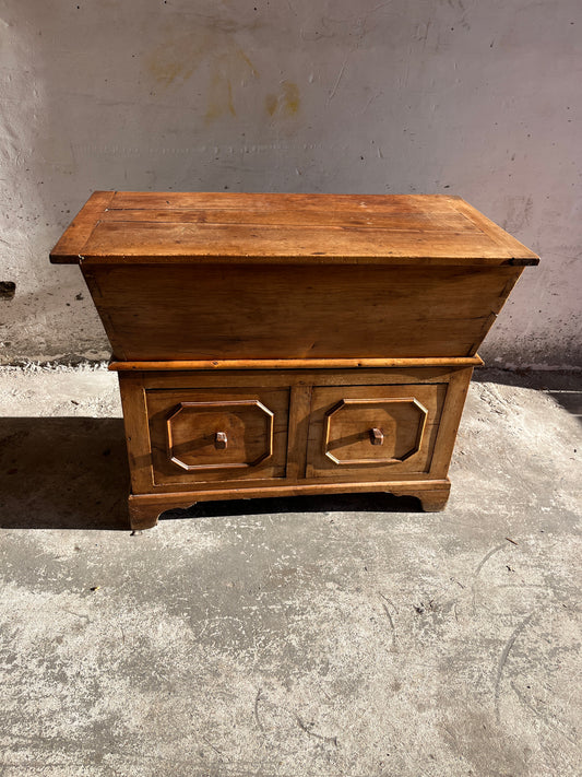 Antique Wooden Baker’s Chest with Storage Drawers