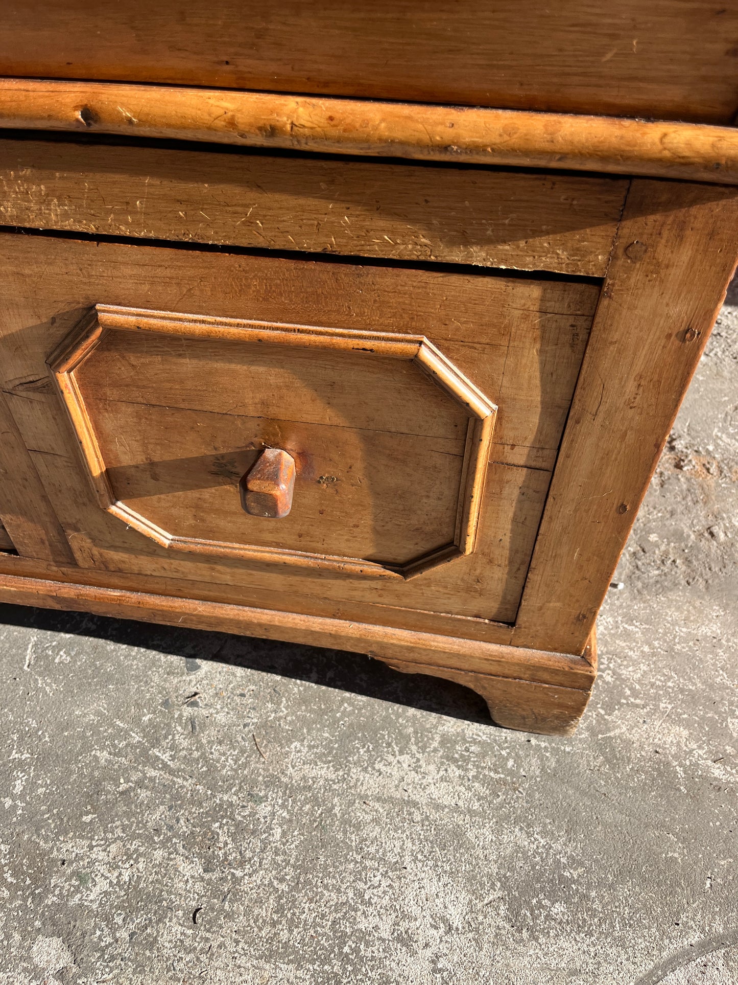 Antique Wooden Baker’s Chest with Storage Drawers