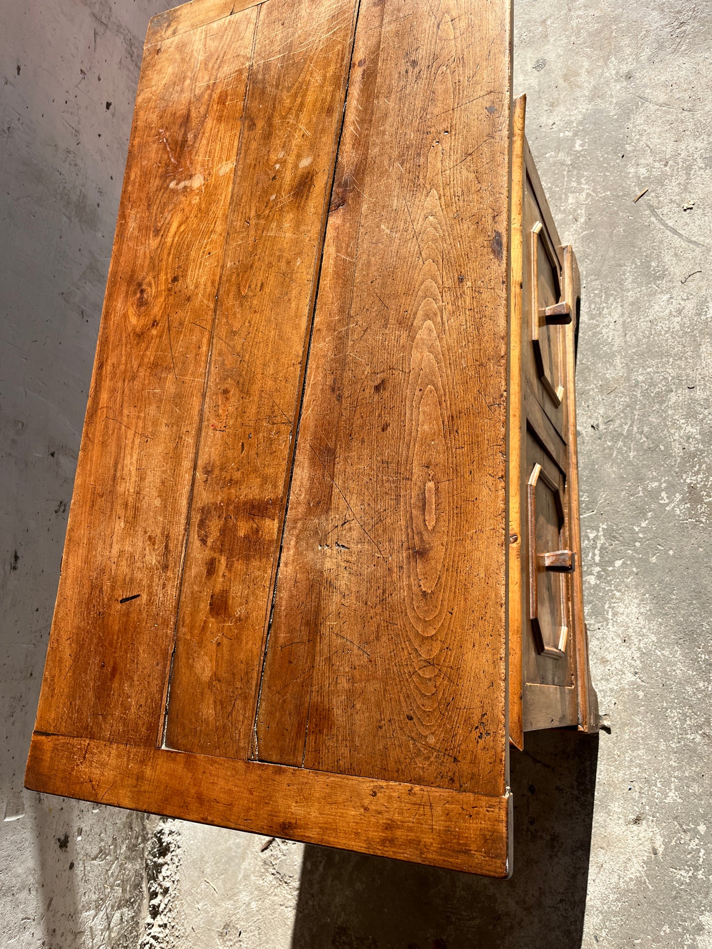 Antique Wooden Baker’s Chest with Storage Drawers